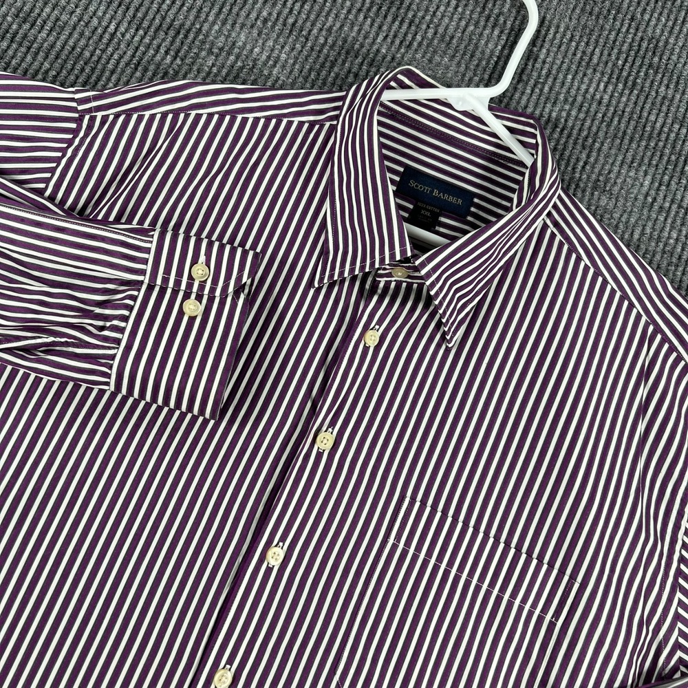 Scott Barber Shirt Mens Size 2XL XXL Purple Striped Long Sleeve Button Down